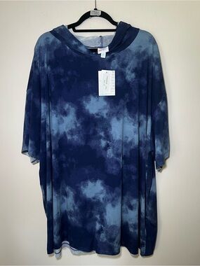 Women's Frankie Navy Tie-Dye Hooded Short-Sleeve